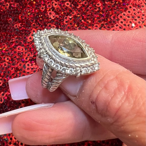 Judith Ripka GORGEOUS Olive Quartz & Sterling Silver Cubic Zirconia ring-SZ 6 - Picture 13 of 15